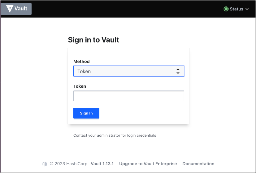 Hashicorp Vault login page